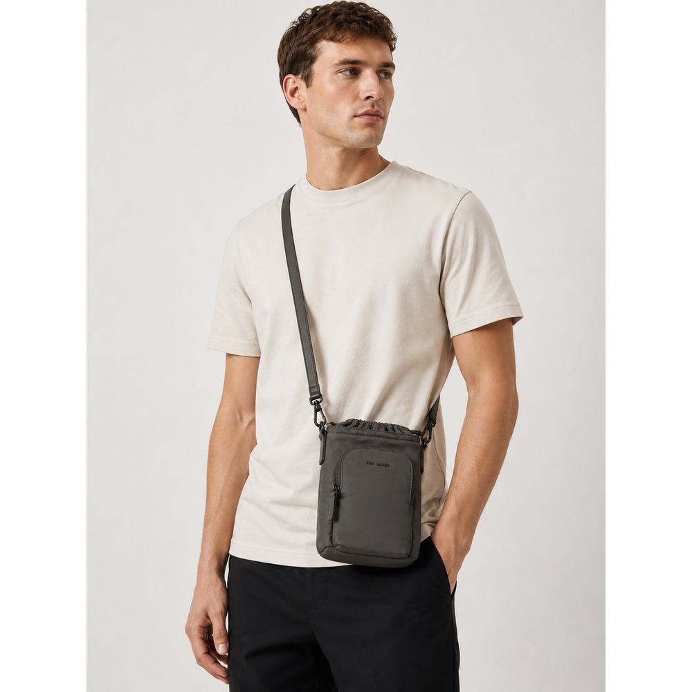 NEW Ted Baker Sage Gray‎ Nylon Drawstring Crossbody Bag Utility Travel Festival